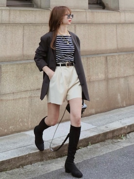 「madder vintage」｜「アイテム（ノーカラージャケット）」を使った、Akaneさん（レディース・163cm）の春コーディネート