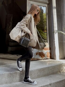 「madder vintage」｜「アイテム（ノーカラージャケット）」を使った、Akaneさん（レディース・163cm）の春コーディネート