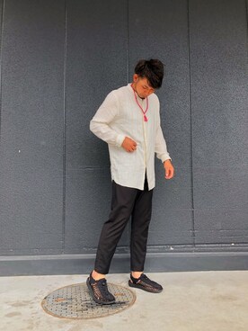 「TRANS CONTINENTS（トランスコンチネンツ）のアイテム（パンツ）」を使った、TAKAさん（メンズ・182cm）の夏コーディネート