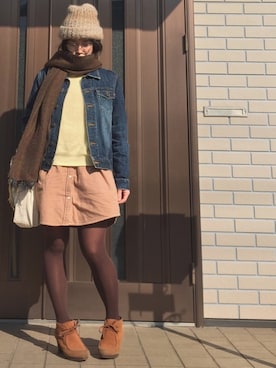 「ブラウン×デニム」｜uoᗦ↞◃さん（レディース・157cm）の冬コーディネート