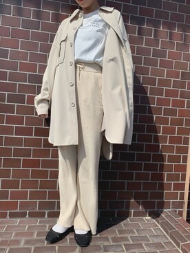 「JEANASIS（ジーナシス）のアイテム（ステンカラーコート）」を使った、「ちえちゃんねる」さん（レディース・164cm）の春コーディネート