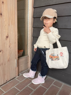 「no brand（ノーブランド）のアイテム（キャップ）」を使った、Ema  さん（キッズ・80cm）の冬コーディネート