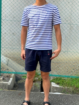 「SAINT JAMES（セントジェームス）の【SAINT JAMES】PIRIAC (MEN)（Tシャツ/カットソー、ブルー系）」を使った、tokuさん（メンズ・172cm）の夏コーディネート