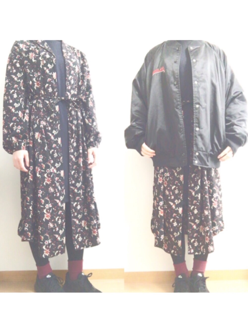 「オトナカジュアル、プチプラ、ootd、ビッグシルエット、古着、黒コーデ、おしゃれさんと繋がりたい、オトナ女子、シック」｜「UNIQLOのWOMEN リップルワンピース（7分袖）（ワンピース、ブルー系）」を使った、ユさん（レディース・158cm）の冬コーディネートの1枚目の写真