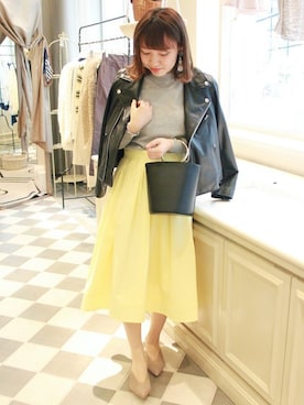 「SLOBE IENA（スローブイエナ）のアイテム（ライダースジャケット）」を使った、SAEさん（レディース・153cm）の春コーディネート