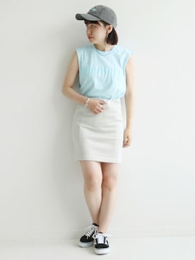「SLOBE citron.（スローブシトロン）のアイテム（キャップ）」を使った、SAEさん（レディース・153cm）の夏コーディネート