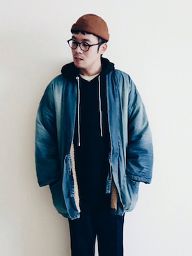 「VOO（ヴォー）のアイテム（ノーカラージャケット）」を使った、JenningsTuさん（メンズ・173cm）の冬コーディネート