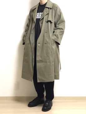 「チロリアンシューズ」｜「アイテム（トレンチコート）」を使った、だいたいぼくさん（メンズ・175cm）の冬コーディネート