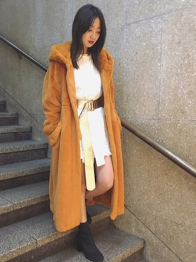 「2wayワンピース」｜「アイテム（ジャケット/アウター）」を使った、Yuho Nakataniさん（レディース・156cm）の秋コーディネート