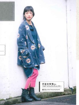 「gvgvのアイテム（パンツ、ピンク系）」を使った、百冨友香理さん（レディース・160cm）の冬コーディネート