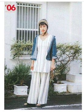 「SHEL’TTER（シェルター）のアイテム（パンツ）」を使った、百冨友香理さん（レディース・160cm）の春コーディネート