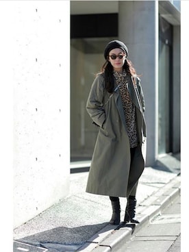 「RIM.ARK（リムアーク）のアイテム（ダウンジャケット/コート、グリーン系）」を使った、百冨友香理さん（レディース・160cm）の春コーディネート