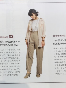 「burfeのアイテム（パンツ、ベージュ系）」を使った、百冨友香理さん（レディース・160cm）の夏コーディネート