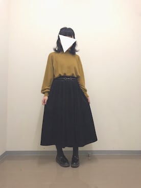 「マスタードイエロー」｜あやかさん（レディース・157cm）の冬コーディネート