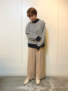 「LOWRYS FARM（ローリーズファーム）のストレッチヒールブーツ　851418（ブーツ）」を使った、momokaさん（レディース・152cm）の冬コーディネート