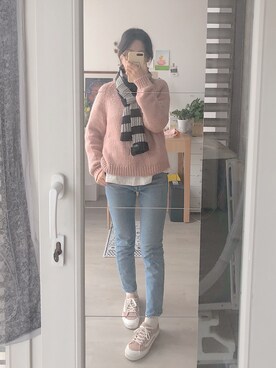 「MOUSSY（マウジー）のMVS SKINNY（デニムパンツ）」を使った、gugagaさん（レディース・163cm）の秋コーディネート