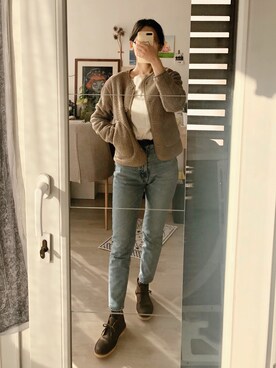 「MOUSSY（マウジー）のMVS SKINNY（デニムパンツ）」を使った、gugagaさん（レディース・163cm）の秋コーディネート