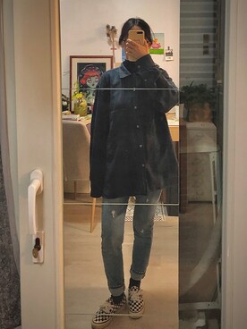 「MOUSSY（マウジー）のMVS SKINNY（デニムパンツ）」を使った、gugagaさん（レディース・163cm）の秋コーディネート