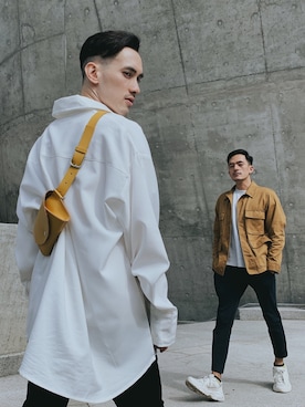 「A land（エーランド）のアイテム」を使った、Alexander Yeungさん（メンズ・174cm）の冬コーディネート