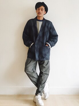 「blue」｜「アイテム（ジャケット/アウター）」を使った、Alexander Yeungさん（メンズ・174cm）の冬コーディネート