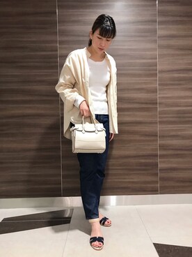 「LOWELL things（ロウェル　シングス）のLegacy/レザー2WAYオープントートバッグ mini（トートバッグ）」を使った、keikeiriさん（レディース・167cm）の春コーディネート