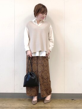 「白シャツ×ニット」｜yasuno.【GLOBALWORK】さん（レディース・162cm）の春コーディネート