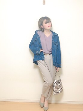 「部屋撮り」｜「アイテム（デニムジャケット）」を使った、yasuno.【GLOBALWORK】さん（レディース・162cm）の春コーディネート
