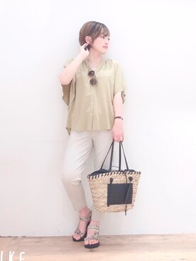 「GLOBAL WORK（グローバルワーク）のアイテム（かごバッグ）」を使った、yasuno.【GLOBALWORK】さん（レディース・162cm）の夏コーディネート