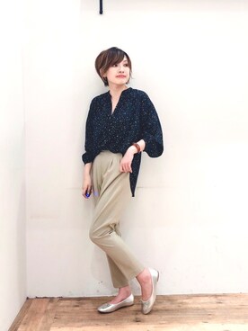 「GLOBAL WORK（グローバルワーク）のサラサラリラックスプリントブラウス/891220（シャツ/ブラウス）」を使った、yasuno.【GLOBALWORK】さん（レディース・162cm）の秋コーディネート