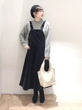 「ケーブルニット」｜「アイテム（ジャンパースカート）」を使った、yasuno.【GLOBALWORK】さん（レディース・162cm）の秋コーディネート