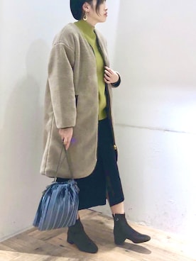 「プリーツバッグ」｜「アイテム（帽子）」を使った、yasuno.【GLOBALWORK】さん（レディース・162cm）の冬コーディネート
