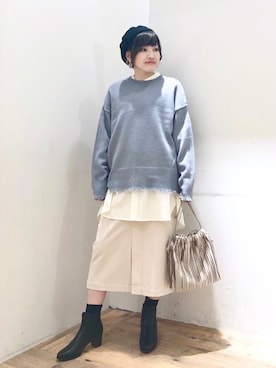 「ライトブルー」｜「アイテム（その他シューズ）」を使った、yasuno.【GLOBALWORK】さん（レディース・162cm）の冬コーディネート