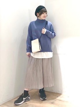 「ブルーニット」｜「アイテム（ハンチング/ベレー帽）」を使った、yasuno.【GLOBALWORK】さん（レディース・162cm）の冬コーディネート