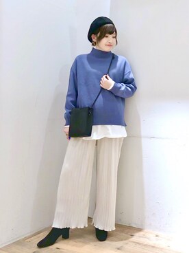 「ブルーニット」｜「アイテム（ハンチング/ベレー帽）」を使った、yasuno.【GLOBALWORK】さん（レディース・162cm）の冬コーディネート