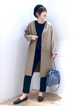 「プリーツバッグ」｜「アイテム（帽子）」を使った、yasuno.【GLOBALWORK】さん（レディース・162cm）の冬コーディネート