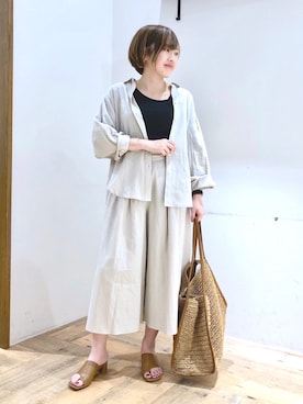 「ビッグトート」｜「アイテム（アクセサリー）」を使った、yasuno.【GLOBALWORK】さん（レディース・162cm）の夏コーディネート