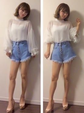 「バルーンスリーブ」｜mihoさん（レディース・160cm）の夏コーディネート