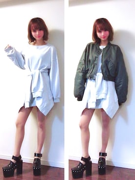 「EMODA」｜「アイテム（MA-1）」を使った、mihoさん（レディース・160cm）の夏コーディネート
