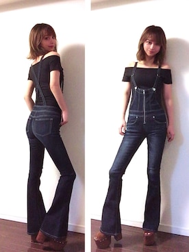 「タイトシルエット」｜「アイテム（オールインワン・サロペット）」を使った、mihoさん（レディース・160cm）の秋コーディネート
