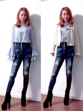 「dazzlin（ダズリン）のアイテム（ライダースジャケット）」を使った、mihoさん（レディース・161cm）の春コーディネート