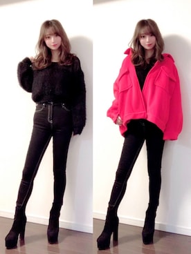 「ハイウエストパンツ」｜「アイテム（ブルゾン）」を使った、mihoさん（レディース・161cm）の春コーディネート