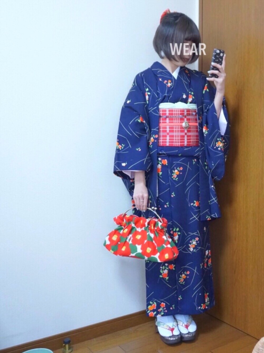 「着物、初詣」｜「かづら清老舗のアイテム（ハンドバッグ、レッド系）」を使った、senaさん（レディース・151cm）の冬コーディネートの1枚目の写真