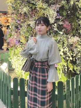 「MERCURYDUO（マーキュリーデュオ）のアイテム（シャツ/ブラウス、グリーン系）」を使った、まぴさん（レディース・150cm）の冬コーディネート