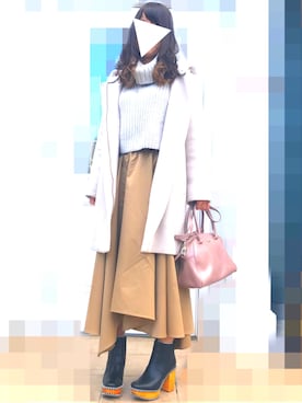 「ランチコーデ」｜「アイテム（その他アウター）」を使った、momoさん（レディース・155cm）の冬コーディネート