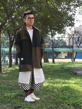 「plain-me（プレインミー）のアイテム（シューズ）」を使った、Yoru Chenさん（メンズ・165cm）の冬コーディネート