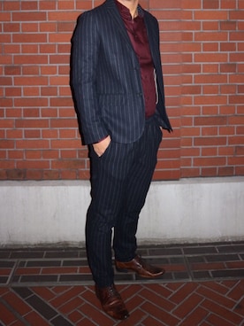 「H&M（エイチ・アンド・エム）のアイテム（スーツジャケット）」を使った、yujiさん（メンズ・180cm）の冬コーディネート