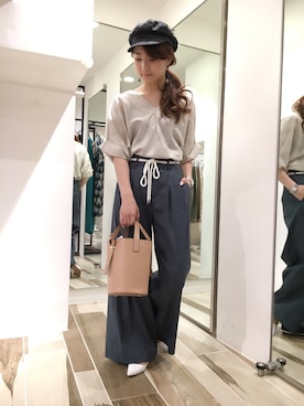 「DouDou（ドゥドゥ）のアイテム（帽子）」を使った、DouDou_arisaさん（レディース・158cm）の春コーディネート