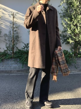 「TAKEO KIKUCHI（タケオキクチ）のアイテム（ステンカラーコート）」を使った、Yoheiさん（メンズ・175cm）の冬コーディネート