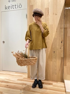 「マスタード」｜「アイテム（ハンチング/ベレー帽）」を使った、タブンネさん（レディース・167cm）の夏コーディネート