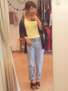 「レースタンク」｜「アイテム（アナログ腕時計）」を使った、saoriさん（レディース・166cm）の夏コーディネート